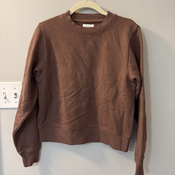 MATE the Label Organic Fleece Shrunken Crew Neck Sweatshirt Brown Small NWOT - Picture 1 of 5